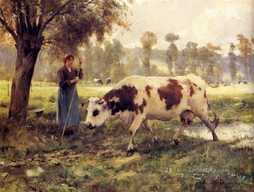 ジュリアン・デュプレ Painting - 牧草地の牛 農場の生活 リアリズム ジュリアン・デュプレ